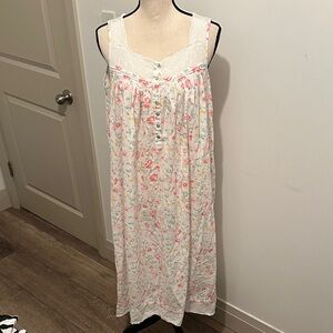 Eileen West White Pink Floral Lace Nightgown Pyjamas Small Country Grandma